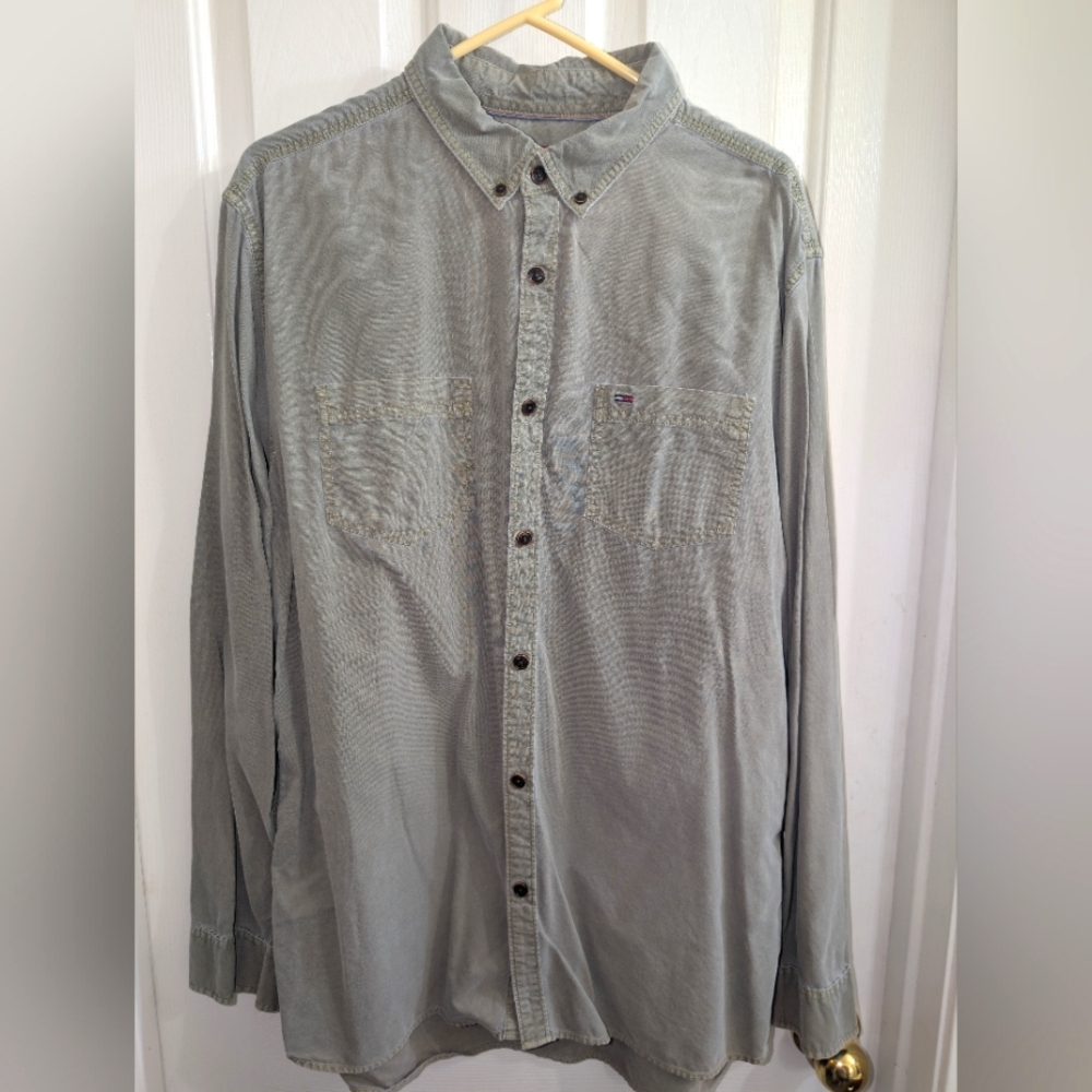XL Tommy Hilfigure Men's Gray Button-Up Long Sleeve Shirt